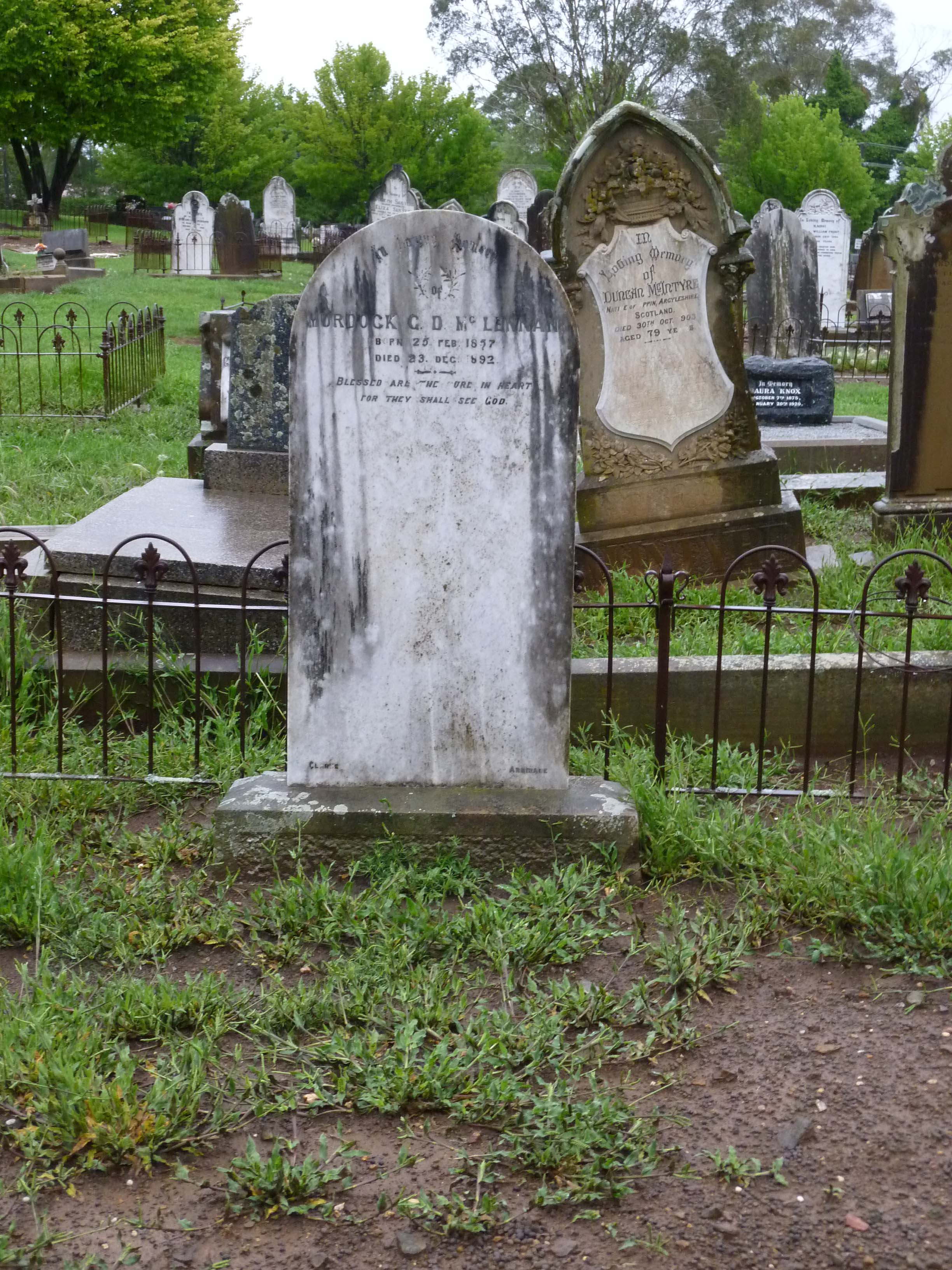 Photo of headstones/Murdock G D McLennan d1892 hdtsn Armidale